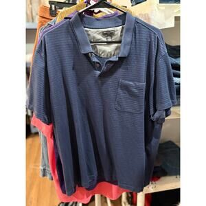 Men’s Van Heusen Flex Polo Shirt XXL Blue Textured Pocket Casual Work Shirt